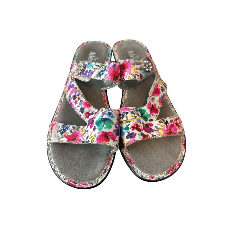 Alegria Floral Pink Multi Wedge Slide Sandals - Picture 3 of 9